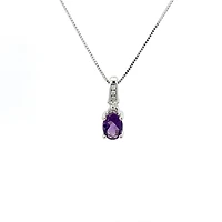 10K White Gold Amethyst and Diamond Pendant - 18"