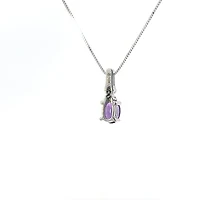 10K White Gold Amethyst and Diamond Pendant - 18"