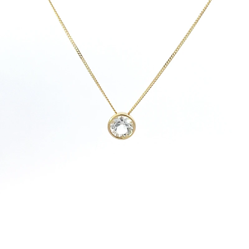 10K Yellow Gold 5mm Genuine White Topaz Pendant, 18"