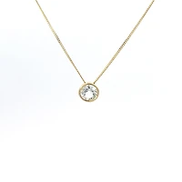 10K Yellow Gold 5mm Genuine White Topaz Pendant, 18"