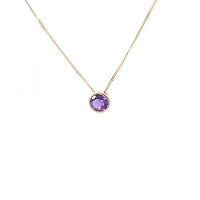 10K Yellow Gold 5mm Genuine Amethyst Pendant, 18"