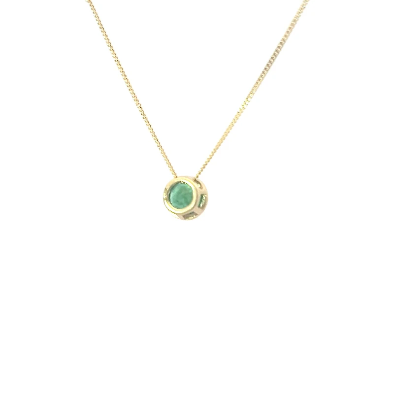 10K Yellow Gold 5mm Genuine Emerald Pendant, 18"