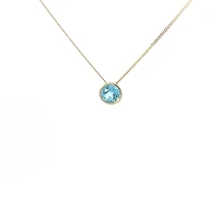 10K Yellow Gold 5mm Genuine Blue Topaz Pendant, 18"