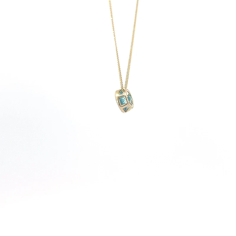 10K Yellow Gold 5mm Genuine Blue Topaz Pendant, 18"