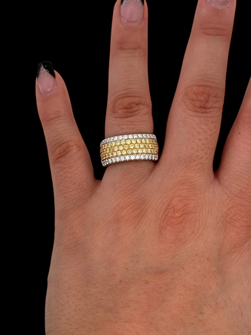 18K White Gold 1.56 cttw Natural Yellow and White Diamond Band