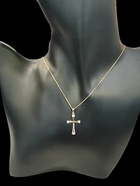 10K Yellow Gold 0.03cttw Diamond Cross Pendant, 18"