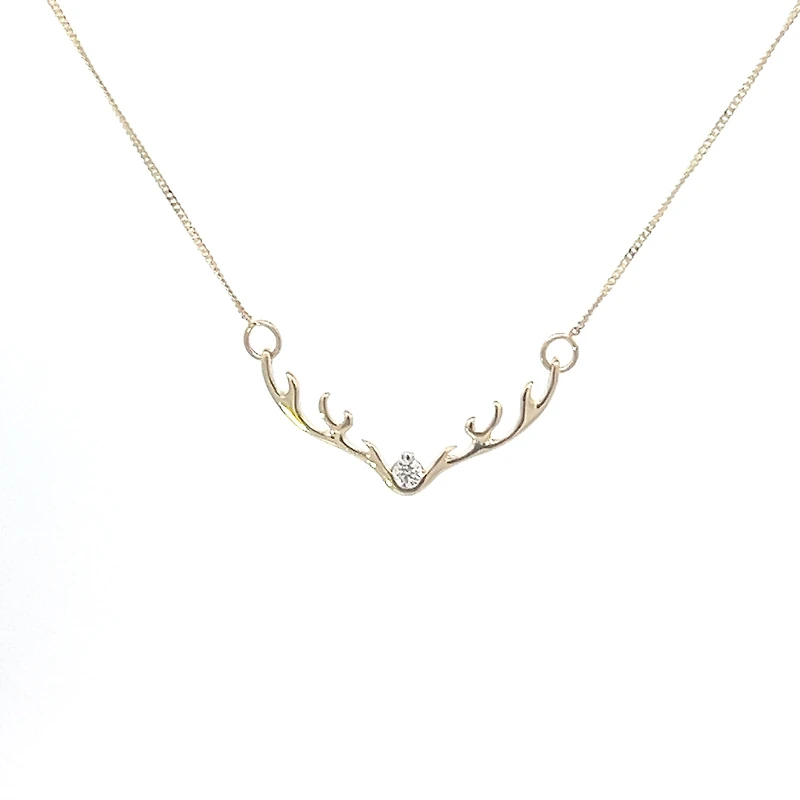 10K Yellow Gold 0.04cttw Diamond Antler Pendant, 18"