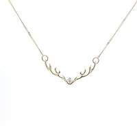 10K Yellow Gold 0.04cttw Diamond Antler Pendant, 18"