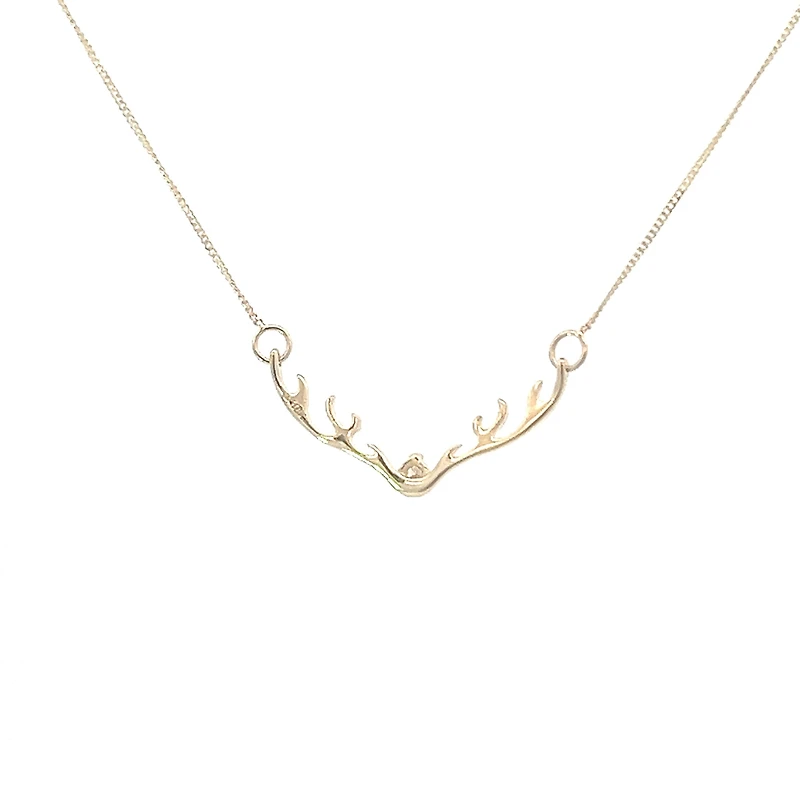 10K Yellow Gold 0.04cttw Diamond Antler Pendant, 18"