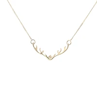 10K Yellow Gold 0.04cttw Diamond Antler Pendant, 18"