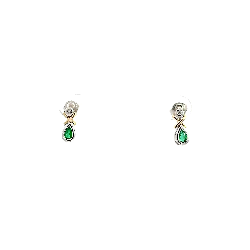 10K White and Yellow Gold Emerald & Diamond Earring