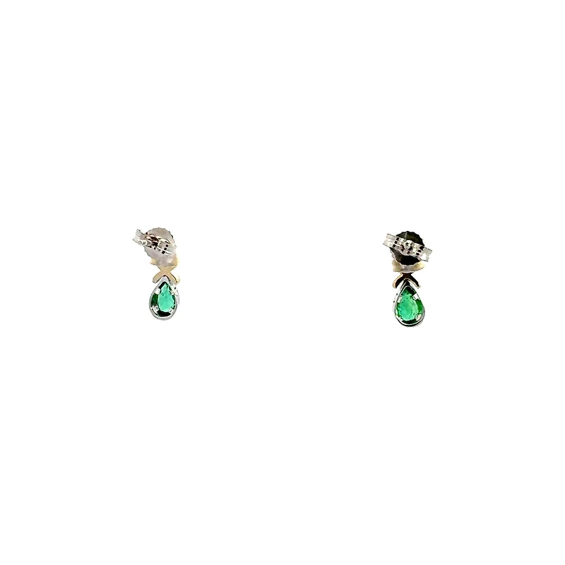10K White and Yellow Gold Emerald & Diamond Earring