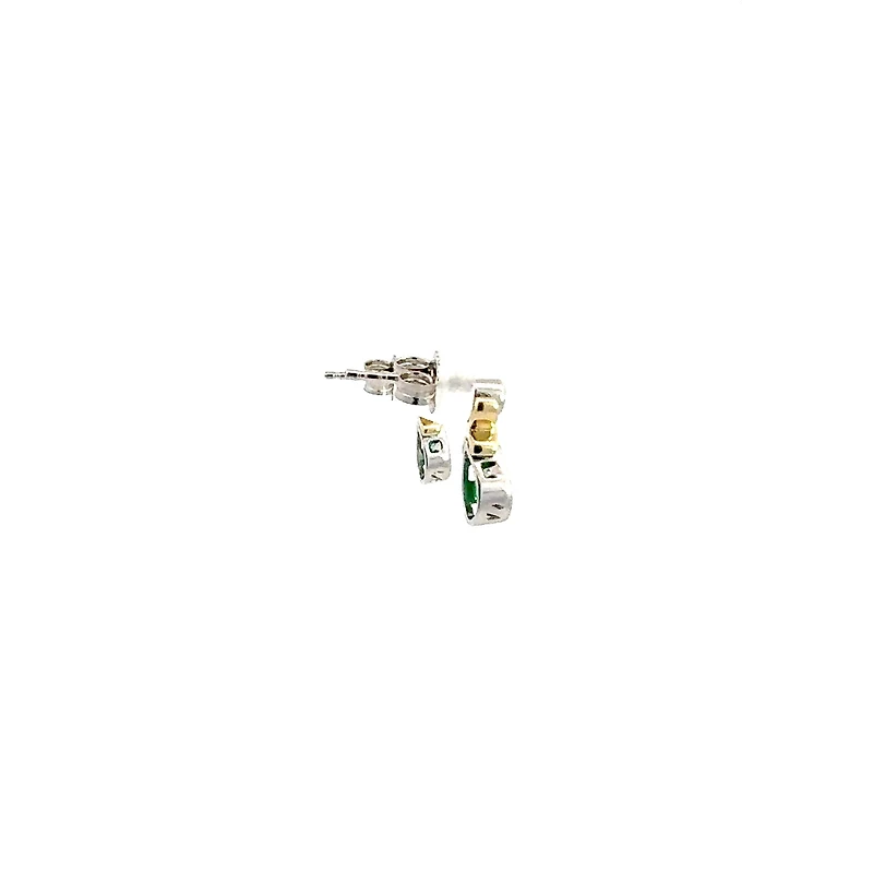 10K White and Yellow Gold Emerald & Diamond Earring