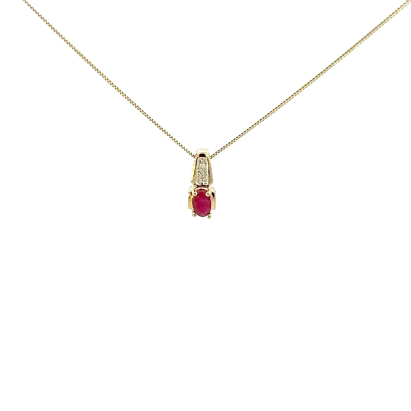10K Yellow Gold Diamond and Ruby Pendant, 18"