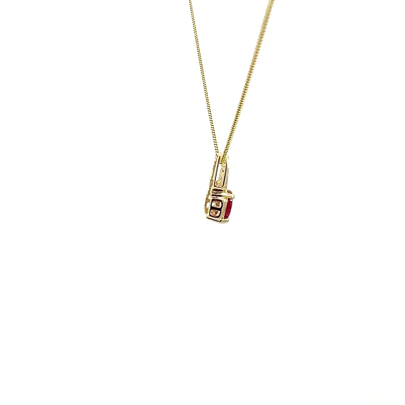 10K Yellow Gold Diamond and Ruby Pendant, 18"