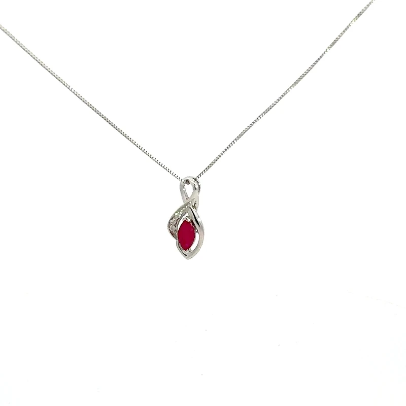 10K White Gold Diamond and Ruby Pendant, 18"