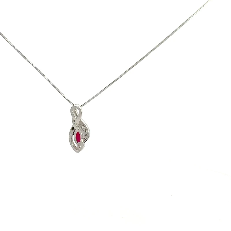 10K White Gold Diamond and Ruby Pendant, 18"
