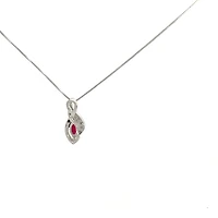 10K White Gold Diamond and Ruby Pendant, 18"
