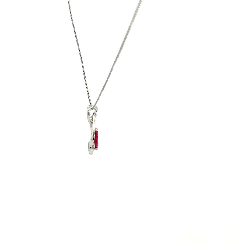 10K White Gold Diamond and Ruby Pendant, 18"