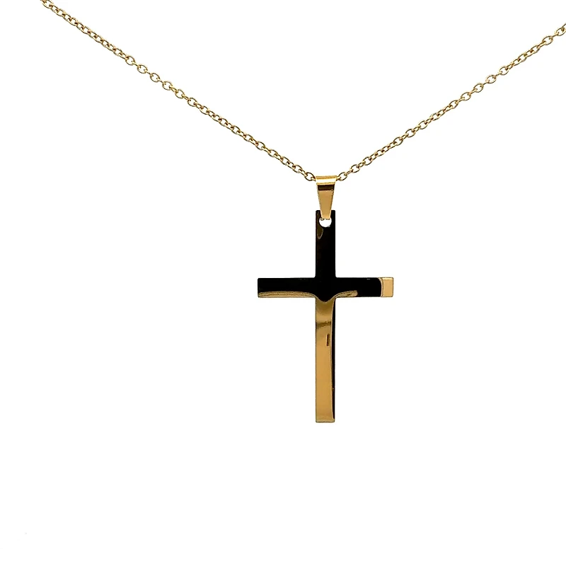 Stainless Steel Gold Plated 40X25mm Cross Pendant - 18"