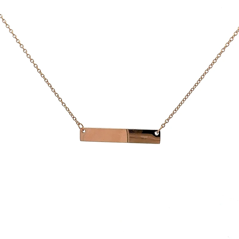 Stainless Steel Rose Gold Plated 7x35mm Engravable Bar Pendant - 18"