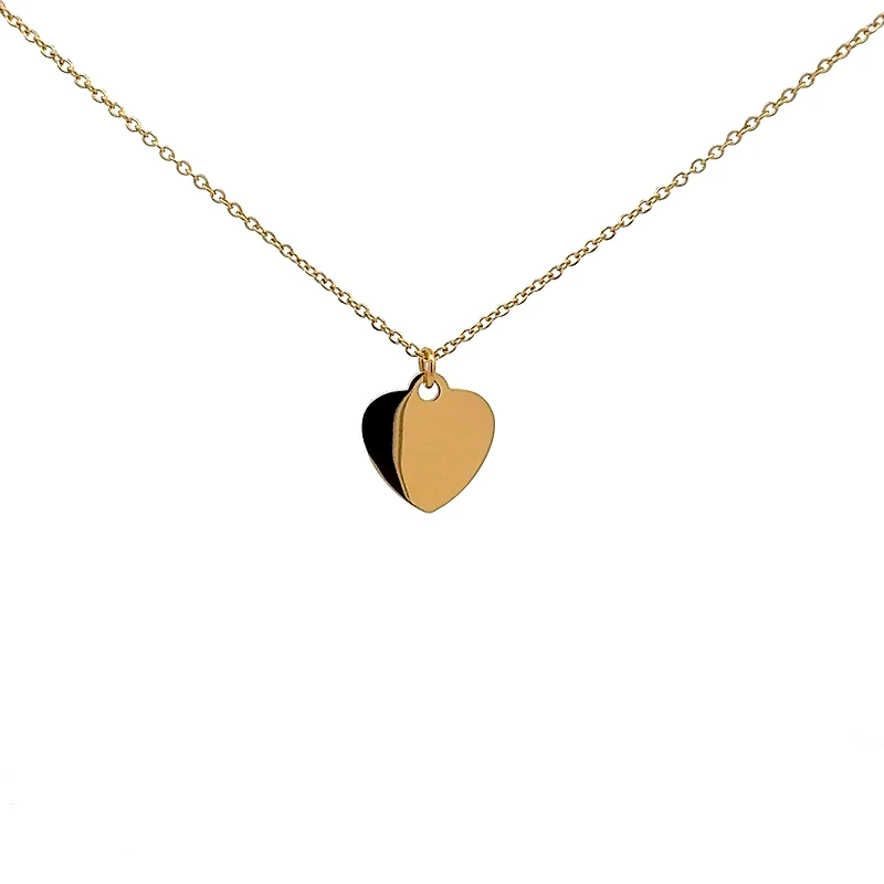 Stainless Steel Gold Plated 18X16mm Engravable Heart Pendant - 18"