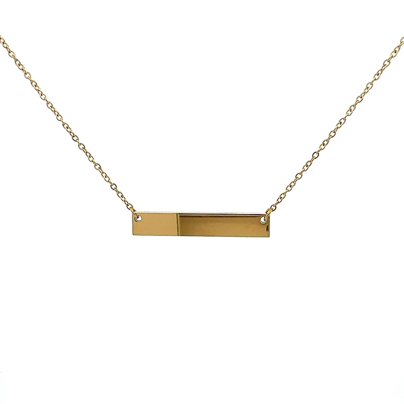Stainless Steel Yellow Gold Plated 7x35mm Engravable Bar Pendant - 18"