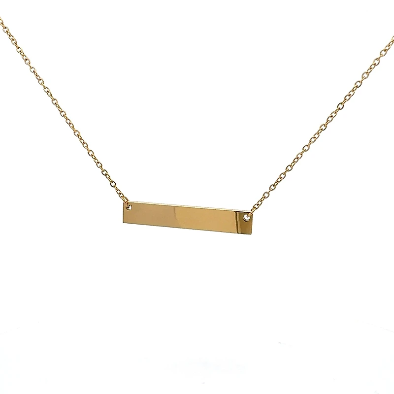 Stainless Steel Yellow Gold Plated 7x35mm Engravable Bar Pendant - 18"
