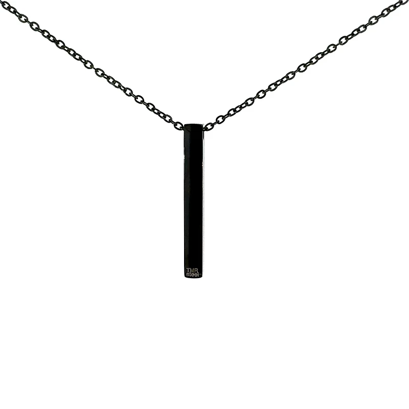 Stainless Steel Black Plated 39X5mm Engravable Bar Pendant - 18"