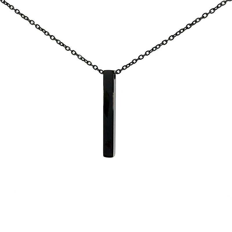Stainless Steel Black Plated 39X5mm Engravable Bar Pendant - 18"