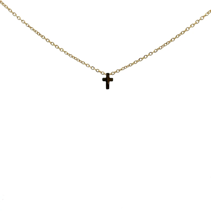 Stainless Steel Gold Plated 8.5X6mm Cross Pendant - 18"