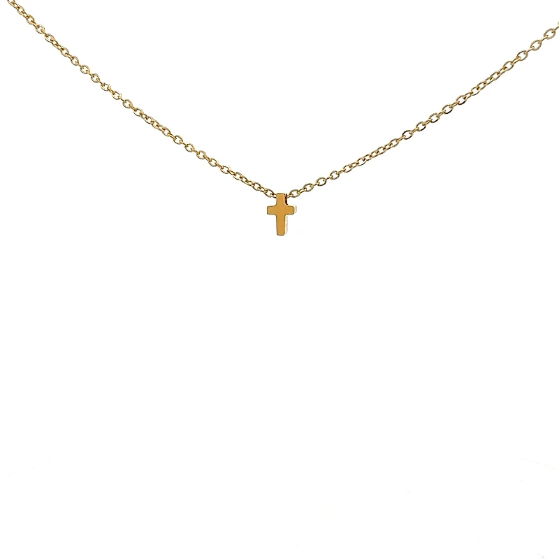 Stainless Steel Gold Plated 8.5X6mm Cross Pendant - 18"