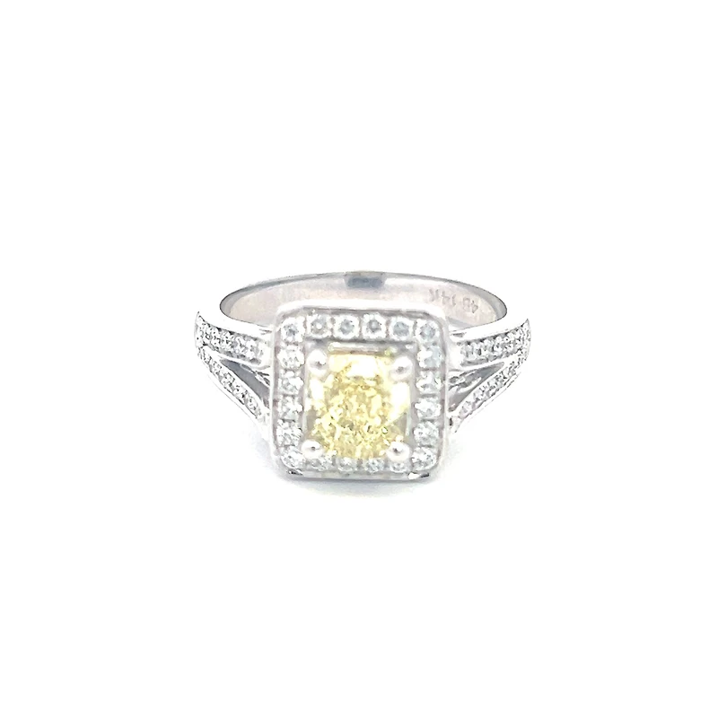 14K White Gold 1.52cttw Fancy Natural Yellow Diamond Halo Engagement Ring, 6.5
