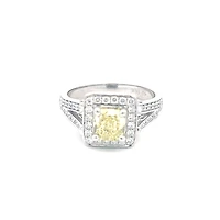 14K White Gold 1.52cttw Fancy Natural Yellow Diamond Halo Engagement Ring, 6.5