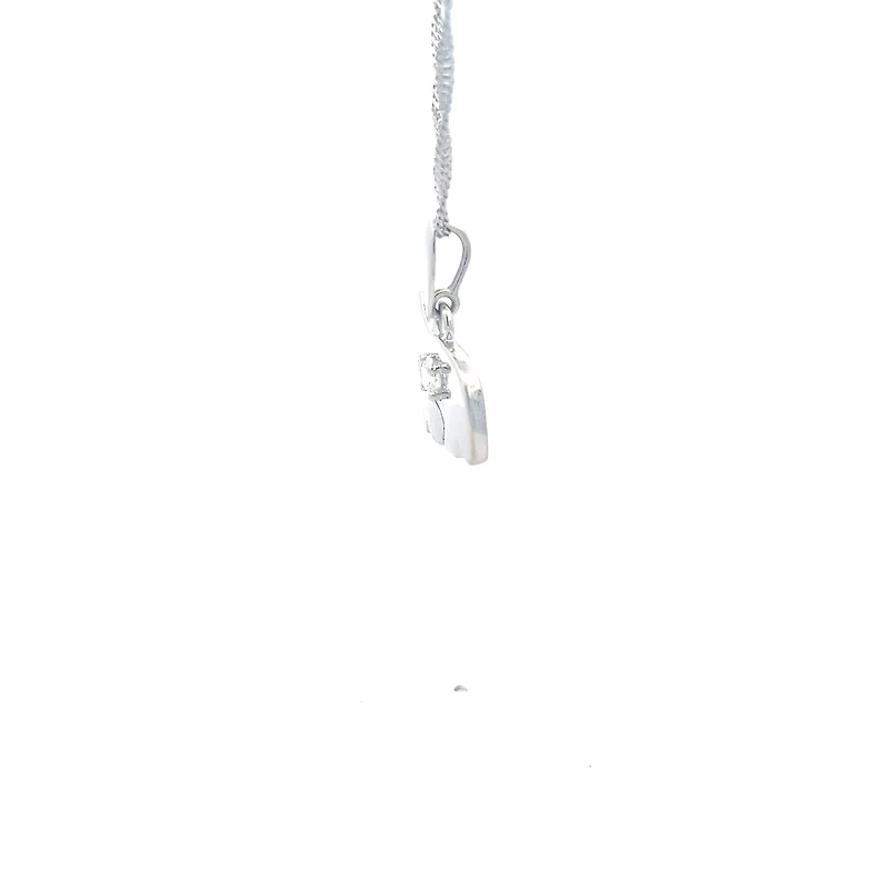 14K White  Gold 0.27cttw Diamond Mother and Cub Necklace with Singapore Chain (Spring Clasp) - Adjustable 16 & 18 Inches