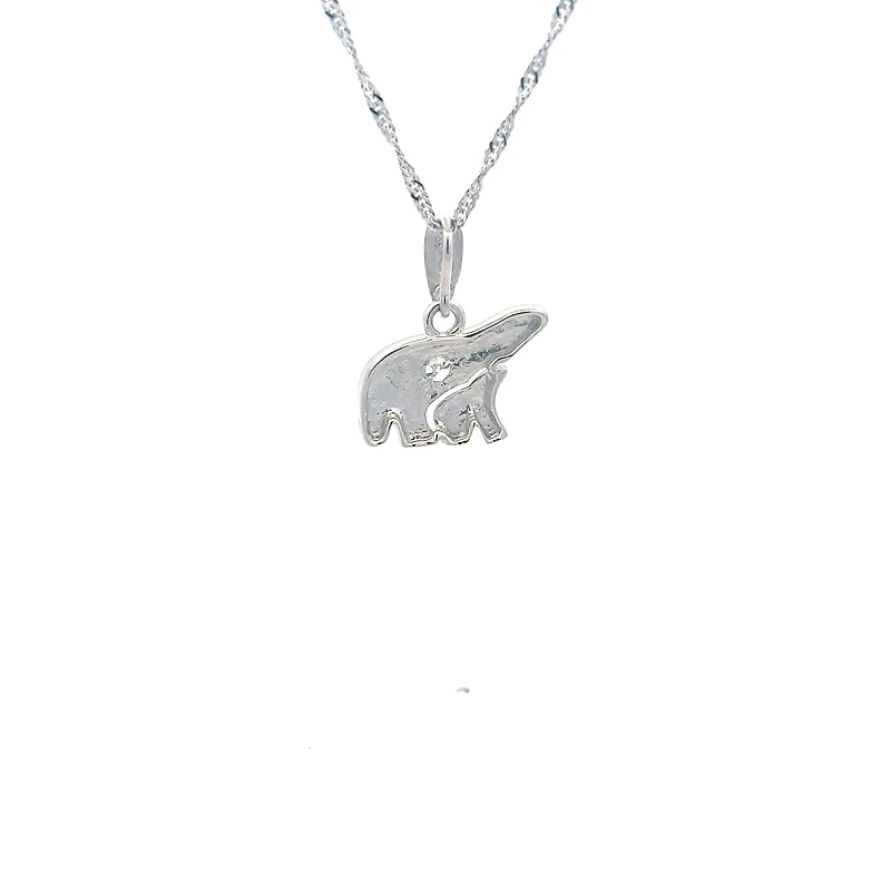 14K White  Gold 0.27cttw Diamond Mother and Cub Necklace with Singapore Chain (Spring Clasp) - Adjustable 16 & 18 Inches