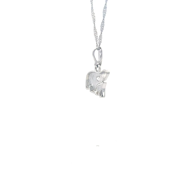 14K White  Gold 0.27cttw Diamond Mother and Cub Necklace with Singapore Chain (Spring Clasp) - Adjustable 16 & 18 Inches