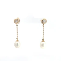 14K Yellow Gold Pearl and Diamond Dangle Earrings