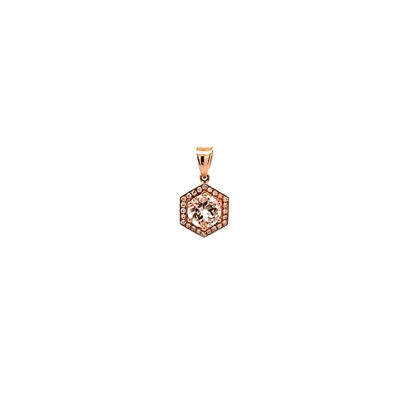 14K Rose Gold Morganite and Diamond Pendant