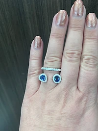 14K White Gold cttw Blue Sapphire and White Diamond Ring