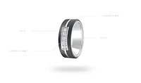 14K White Gold and Carbon-Fiber and 0.15cttw Diamond Mens Band