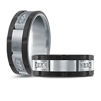 14K White Gold and Carbon-Fiber and 0.24cttw Diamond Mens Band