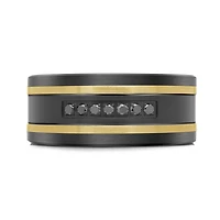 14K Yellow Gold, Titanium, Carbon-Fiber and 0.11cttw Black Diamond Mens Band