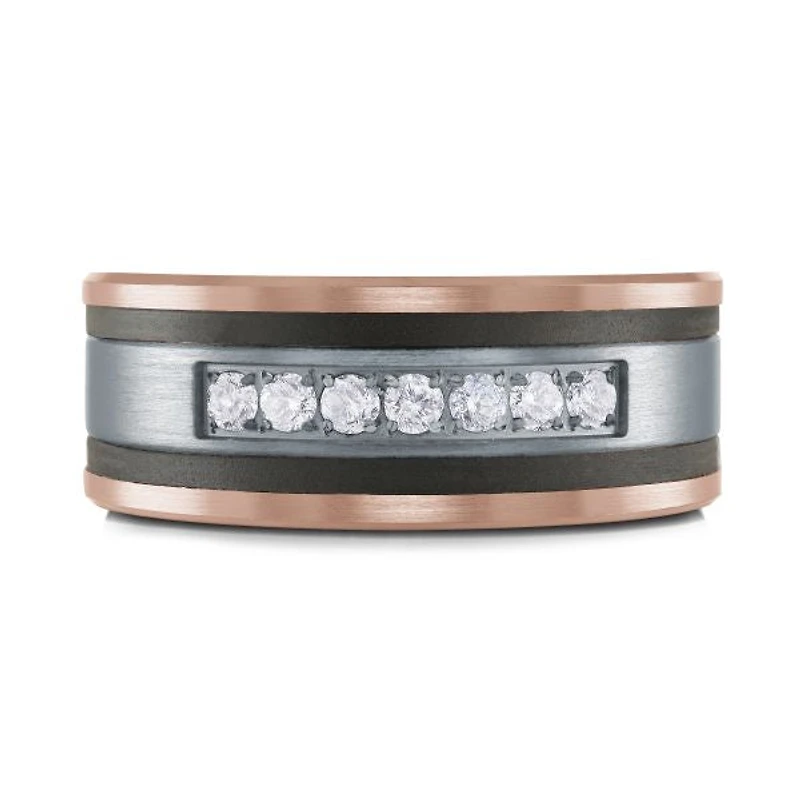 14K Rose Gold, Tantalum, Carbon-Fiber and 0.25cttw Diamond Mens Band - 7