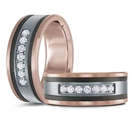 14K Rose Gold, Tantalum, Carbon-Fiber and 0.25cttw Diamond Mens Band - 7