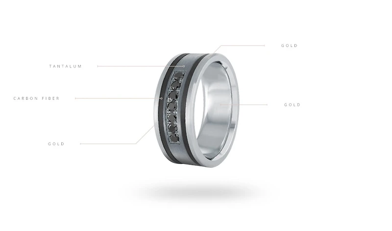 14K Rose Gold, Tantalum, Carbon-Fiber and 0.25cttw Diamond Mens Band - 7