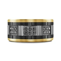 14K Yellow Gold, Tantalum, Carbon-Fiber and 0.27cttw Black Diamond Mens Band