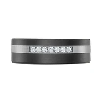 14K White Gold, Tantalum, Carbon-Fiber and 0.11cttw Diamond Mens Band