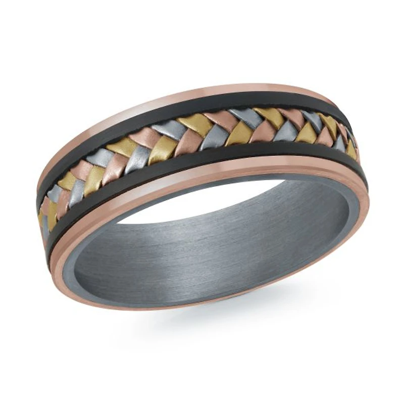 14K Tri-Tone Gold, Tantalum and Carbon-Fiber Mens Band