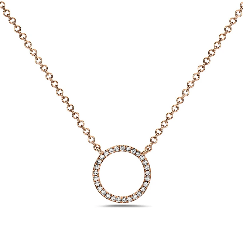14K Rose Gold Diamond Pendant, 18"
